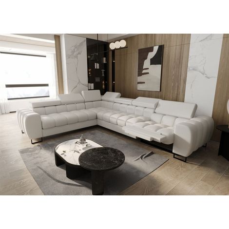 Ecksofa Schlafsofa BASTIEN RELAX in Stoff Terra Hellbeige Ottomane Links (1/4)