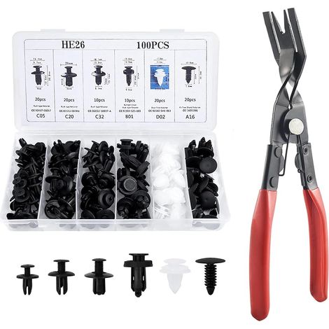 Clips de carrosserie, Clips de Fixation Voiture, Rivets en Plastique, Rivets d'écartement, Pinces de Fixation Pare-Chocs de Voiture, avec Pince à Rivet en Plastique, Pinces de Retrait de Clips (1/5)