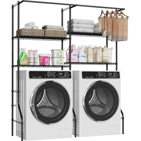 Étagère 4 niveaux au-dessus lave-linge noir tringle à vêtements buanderie (1/5)