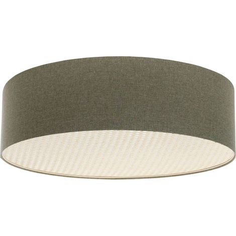 Plafonnier boho élégant tissu structuré et diffuseur rotin beige - Ø 40 cm - H20 cm (1/5)