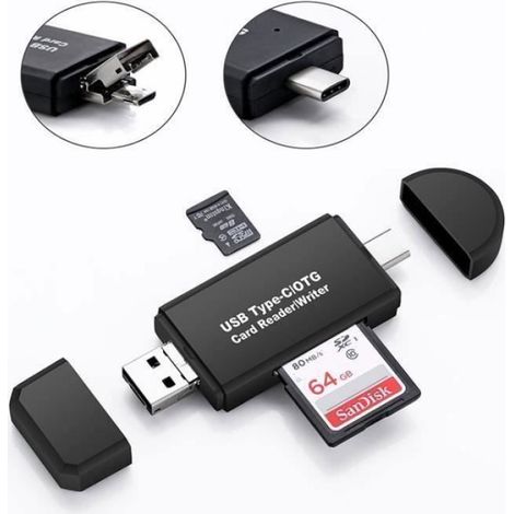 Lecteur Carte SD - USB 3.0 Type C Micro USB Lightning - Compatible iOS Android PC Mac TV - Pour Cartes SD TF MMC SDXC SDHC - 1 Pièce (1/4)