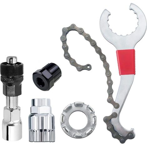 Outil de démontage de cassette de vélo - Kit de réparation multifonctionnel comprenant un fouet à chaîne compatible 5-11 dents, un extracteur de pédalier, un extracteur de pignon, un extracteur de man (1/4)