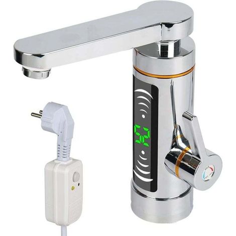 Elektrischer Wasserhahn, 360° drehbarer Wasserauslauf, elektrischer Durchlauferhitzer, 3000 Watt, schnelles Aufheizen, LED-Temperaturanzeige, geeignet für Badezimmer, Waschbecken und Küchenzeilen – Ti