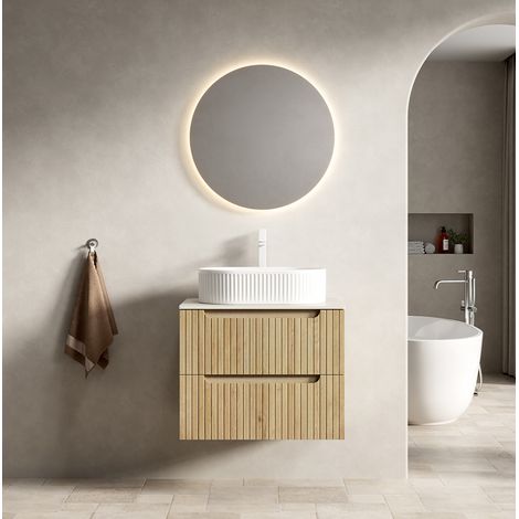 Mobile lavabo sospeso 60x46x61 cm in ceramica bianca, 2 cassetti – MEUBLIV (1/5)