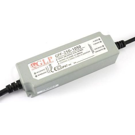 GPF-25D-1050: Schaltnetzteil 25 W 1050 mA/15–24 V DC, Schutzart IP67, 3-in-1-Dimmfunktion
