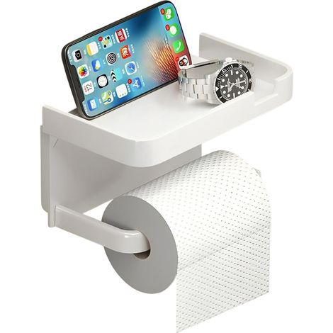 Porte-papier toilette blanc sans perçage Forme compacte Capacité de charge stable pour salle de bain et toilettes Convient pour un usage quotidien à la maison (1/5)