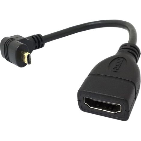 Câble adaptateur micro HDMI mâle vers HDMI femelle 4K HDTV coudé à 90° vers le haut 10 cm (1/5)