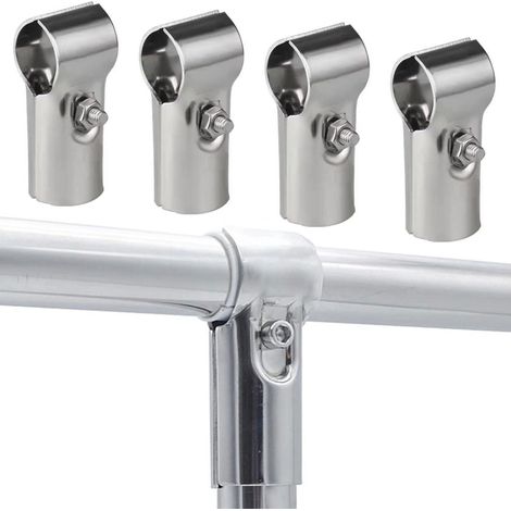 Lot de 4 Connecteur de Collier de Serrage en T, Colliers de Serrage en T 25mm, Structural Tuyau Connecteur Chaîne Lien Clôture Pince Inox Acier pour les Clôtures et les Fournitures de Maison