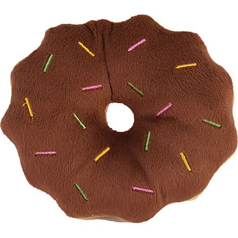 Jouet pour chien en forme de donut, résistant aux morsures, anti-grincement des dents, soulage l'ennui, mignon et couineur, en peluche marron. (1/5)