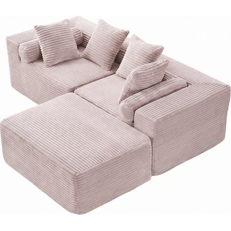 Sofá Modular En Ángulo de 3 Piezas con Chaise Longue, Sin Montaje, Espuma y Muelles, Beige (1/5)