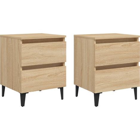 Juego de 2 mesitas de noche con dos cajones 40 x 35 x 50 cm madera contrachapada color roble DEC035251