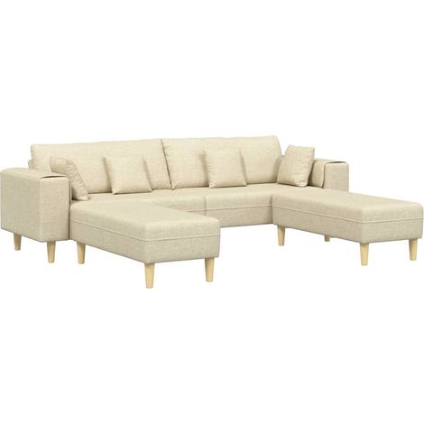 Fabric Sofa with Cushion Cream 208 cm Fabric vidaXL (1/5)