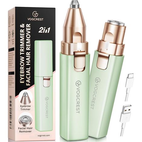 Tondeuse à cheveux, 2 en 1 Tondeuse facial et tondeuse à sourcils pour femmes - Rechargeable, portable, avec lumière LED (1/5)