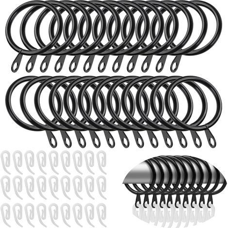 45pcs Anneaux Rideaux Métal avec Crochets Plastique, Noir (1/5)