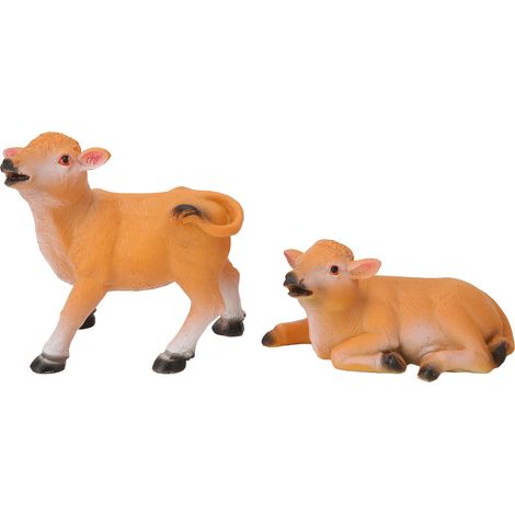 2 figurines bovines réalistes, couleurs vives, résine imperméable, détails riches, pour jardin, famille, bureau. (1/5)