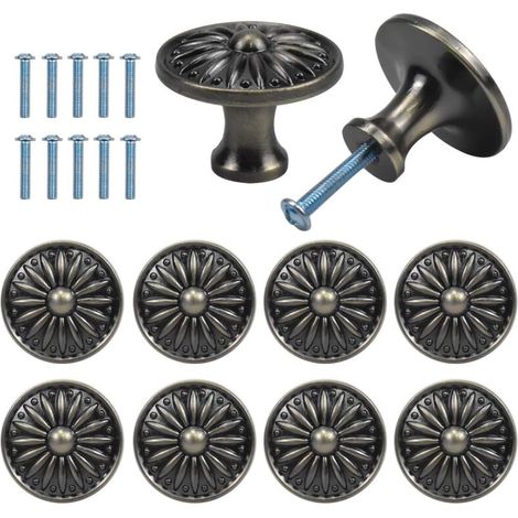 10PCS Vintage Tiroir de Porte Poignée, 35MM Bouton de Meubles, Rond Boutons de Tiroir, Laiton Boutons de Porte, Poignées de Meuble pour Placard Armoire Cuisine, Chambre d'enfant (Bronze)