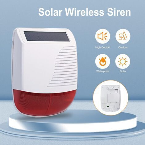 Sirènes Solaire sans Fil, Alarmes Maison extérieure, Son 110 DB, Fonction Flash LED, Batterie Longue durée, pour Dissuader Les intrus, Compatible avec WiFi Alarmes Maison