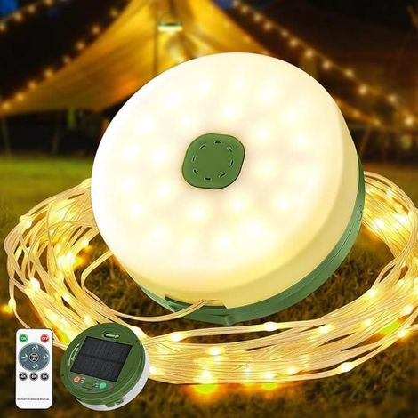 Guirlande Lumineuse Camping - 10 M - Solaire Et USB-C Rechargeable - Étanche IP65 - 8 Modes LED Avec Télécommande - Batterie 3000 mAh