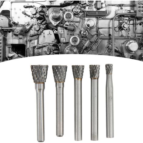 Jeu de limes rotatives en carbure à double rainure de type N, manche de 6 mm de diamètre, adapté au meulage de surface dans les applications aérospatiales, automobiles et marines. (1/5)