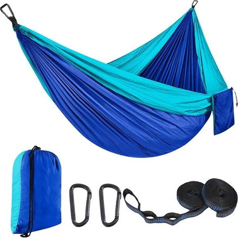 Hamac double pliable 270 x 140 cm, ultraléger et portable, capacité de charge 300 kg, idéal pour le camping et les activités de plein air. (1/5)