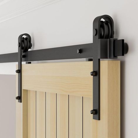 200 cm Quincaillerie Kit de Rail pour Porte Coulissante avec Guide de Plancher, pour Grange,forme de J (1/3)