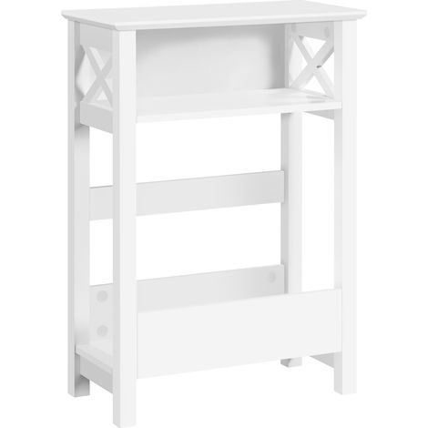 Yaheetech – Table d'appoint étroite avec porte-revues – MDF blanc – 50 × 25 × 70 cm – 3 niveaux de rangement pour lampes et livres (1/5)