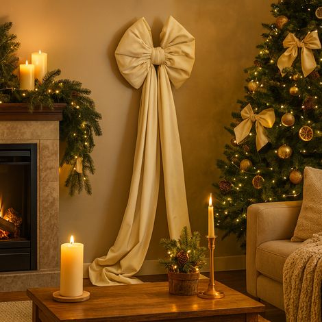 Fiocco in velluto color crema per decorazioni natalizie da 48 cm x h 180 cm (1/4)