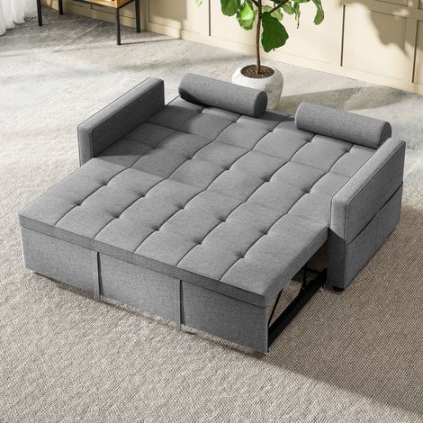 2-Sitzer-Schlafsofa (3-in-1) mit Ausziehfunktion, doppelt verstellbarer Rückenlehne, 2 Kissen, 80,5 x 137,5 x 84 cm, grau