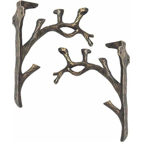 Vintage-Regalhalterungen (2 Stück), Gusseisen, astförmige Winkelhalterungen, antiker Handwerksstil, kreative dekorative Dreieckshalterung, Wandregal, Blumenständer (1/4)