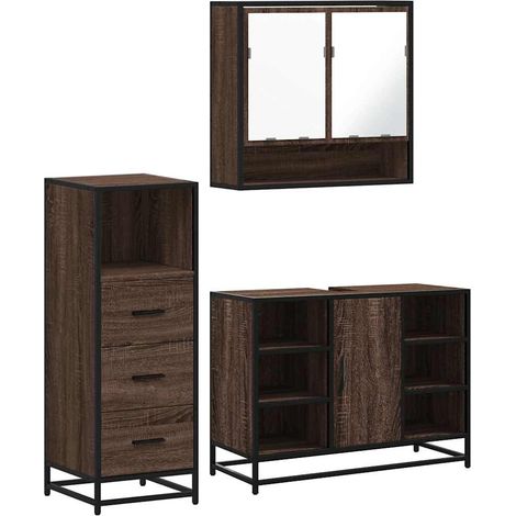 Maison Exclusive - 3-tlg. Badmöbel-Set Braun Eichen-Optik Holzwer