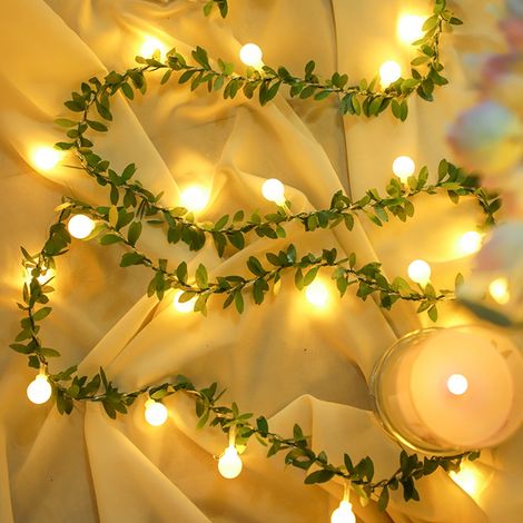 Guirlande Lumineuse Feuilles Simulées - 200 cm - LED Blanc Chaud - Alimentation Piles - Pour Décoration Intérieure Extérieure Couverte - 1 Pièce (1/5)
