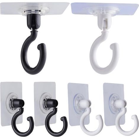 6 ganci adesivi per zanzariere da soffitto e da parete, girevoli a 360°/180° per appendere piccole piante, asciugamani, cappotti, bianco/nero (1/4)