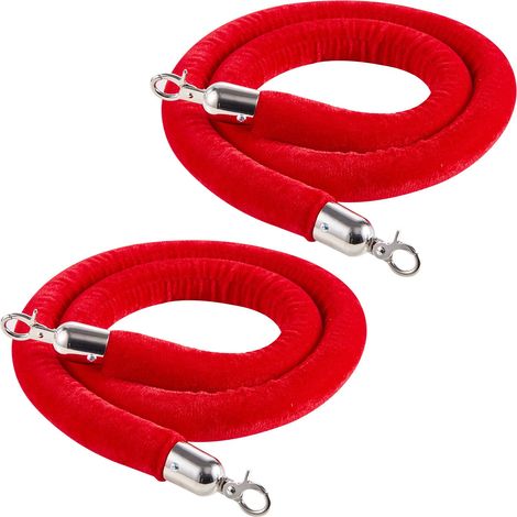 Lot 2 cordes barrière velours rouge 1,5 m, crochets métal argentés, cordon contrôle foule, hôtel, cinéma, salon et réception (1/5)