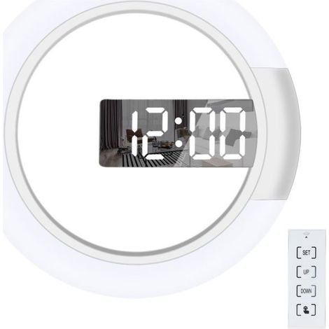 Horloge murale LED miroir numérique, affichage température et alarme