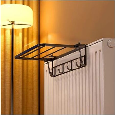 35cm Noir Étendoir à linge pour radiateur Porte serviettes en fer à suspendre Pour chauffage et salle de bain Sans perçage nécessaire (1/5)