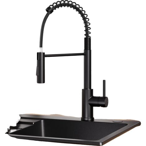 Grifo de cocina con caño extraíble flexible, giratorio 360°, color negro. (1/2)