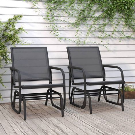 Silla mecedora jardín 2 uds acero y textilene negro 61x76x87 cm
