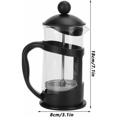 1 Cafetière à piston, filtre acier inoxydable, verre borosilicate, 350 ml, noir, maison, bureau (1/5)