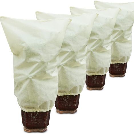 Lot de 4 housses antigel pour plantes avec cordon de serrage – Protection hivernale blanche (1/5)