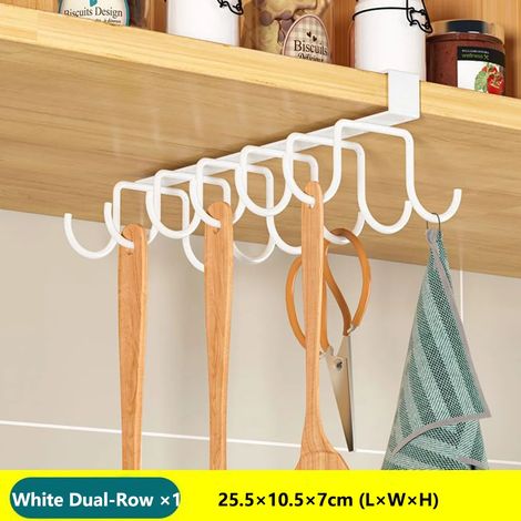 (Blanc Shuangpaigou) Étagère de rangement suspendue pour cuisine avec crochets, à placer sous un placard : porte-essuie-tout, porte-chiffons, porte-planche à découper, porte-couvercles, étagère de ran (1/5)