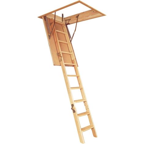 Levigne – Escalier escamotable bois isolé 26 mm – Trappe marron – Hauteur 280 cm – Largeur 40 cm – 12 marches – Charge 150 kg
