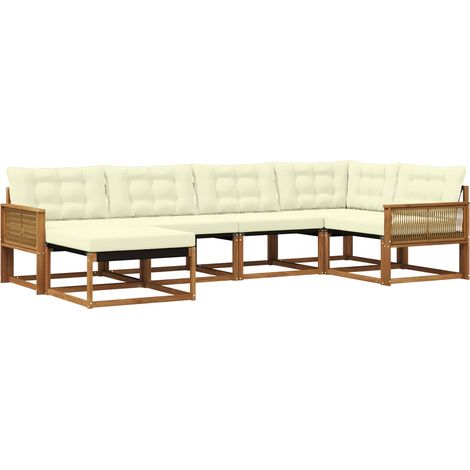 Outdoor Sofa Set 6 pcs Natural and Cream Solid Acacia Wood vidaXL (1/5)