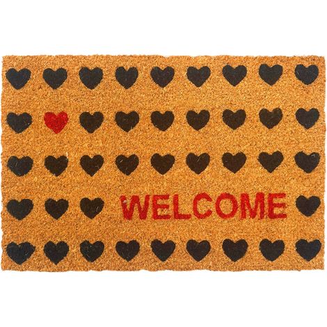 Relaxdays Coconut Doormat, Welcome, 60x40cm, non-slip, weatherproof, indoor & outdoor, door mat, multicoloured (1/5)