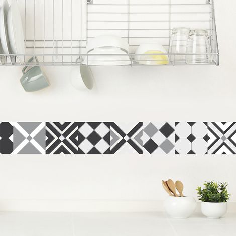 Frise adhésive autocollante Faenza, 15 cm X 300 cm, déco intérieure, style graphique, imitation carrelage carreaux de ciment ancien. (1/2)