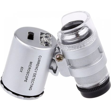 Mini loupe à bijoux à éclairage UV LED 60x, détecteur de billets à LED haute définition 60x avec mini microscope portable léger (1/5)