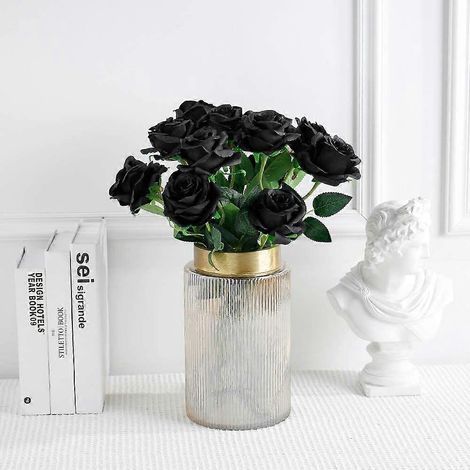 12 künstliche Rosen, einstielig, 50 cm, künstliche Seidenrosen, realistischer Brautstrauß zur Dekoration von Zuhause, Garten, Partys, Hotels und Büros (Blo (1/4)