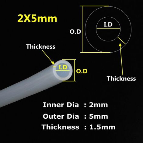 Tuyau en caoutchouc de Silicone Transparent de qualité alimentaire,de diamètre extérieur- 2X5mm-5 Meter