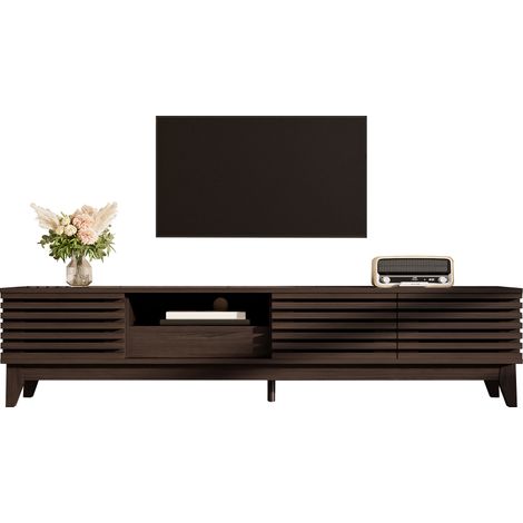 Meuble TV 170 cm avec 3 portes, 1 tiroir et rangements ouverts, finition bois, style vintage, charge 55 kg, coloris naturel  CHICFURN (1/5)
