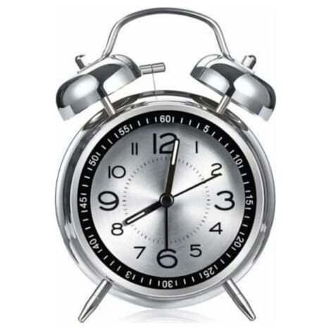 Pair Réveil fort pour adultes ayant de graves problèmes de sommeil, réveil en métal de 4.5 pouces, surface silencieuse en aluminium avec lumière, double cloche (gris) (1/4)