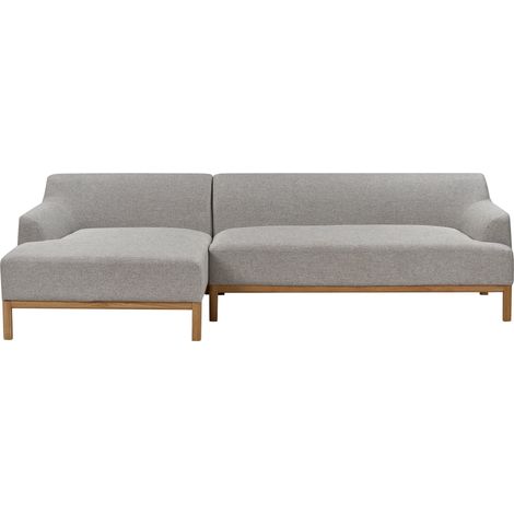 Sofá esquinero elegante tela poliéster patas de madera sala de estar gris derecho Sosjo
